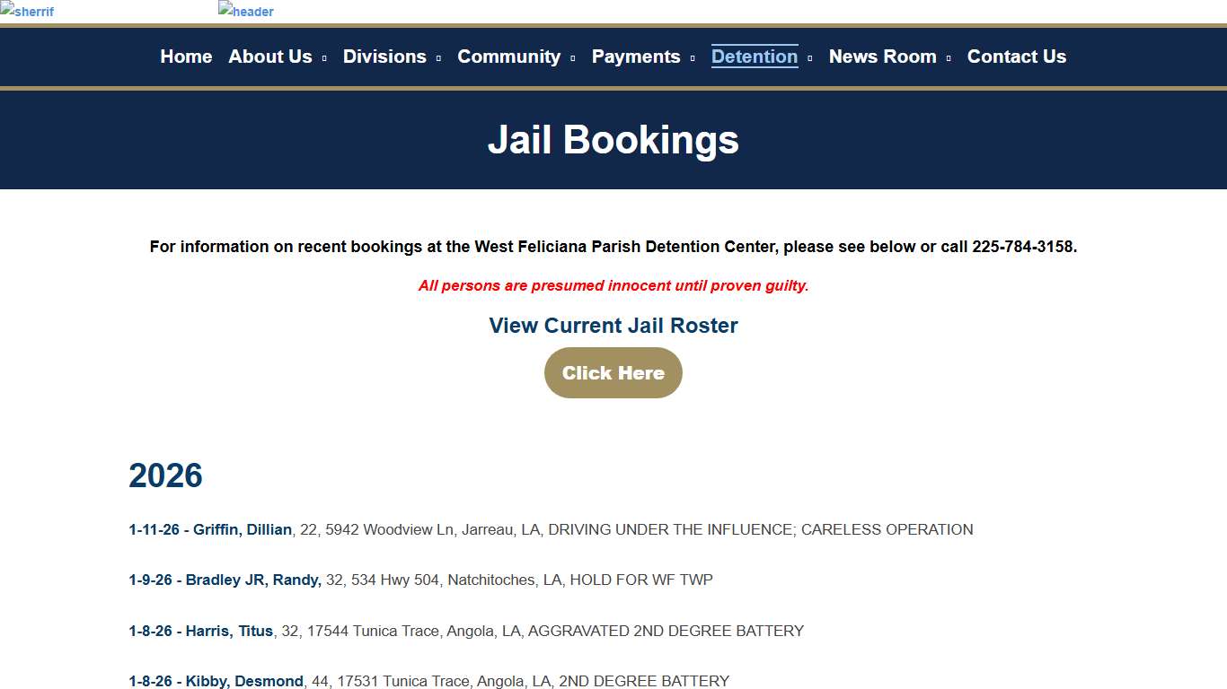 West Feliciana Parish Sheriff’s Office > Detention > Jail Bookings